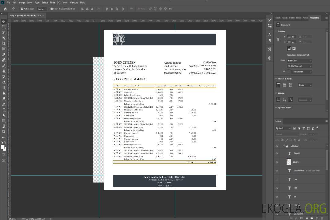 Relevé bancaire de Salvador Banco Central de Reserva de El Salvador template